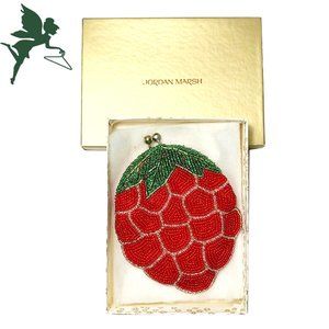 VINTAGE 1960'S Seed bead strawberry coin purse